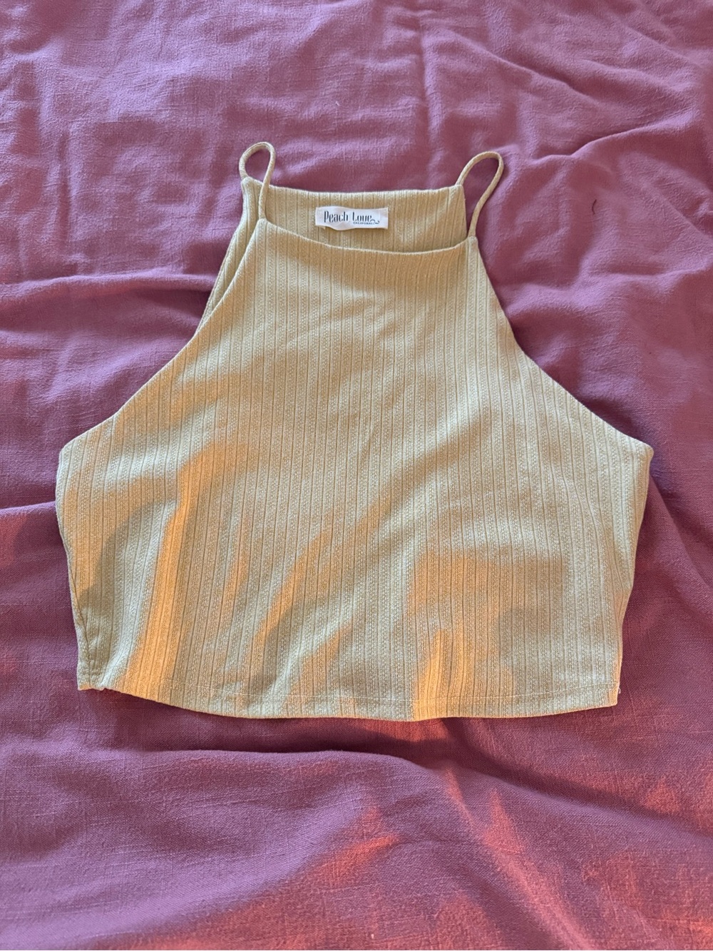Peach Love California Butter-Yellow Ribbed High-Neck Crop Camisole